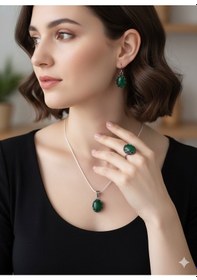 Resim Yeşim Taşlı Gümüş Set Bronz 