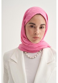 Resim Carell Simetrik Jakar İtalyan İpekli Şal Koyu Pembe Çok Renkli 