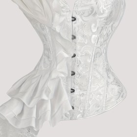 Resim Kadınlar için Vintage Fransız Siyah Korse Üstü - Ön Fermuarlı ve Arka Bağcıklı Geometrik Desenli Büstiyer, Zamanı Siluet İçin Beli Sıkıştıran Şekillendirici İç Çamaşırı, Sadece Elde Yıkama, Şık Dantel Detaylı 