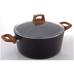 Resim Bonera Vogue 20cm Ahşap Kulp Detaylı Granit Tekli Derin Tencere Siyah 