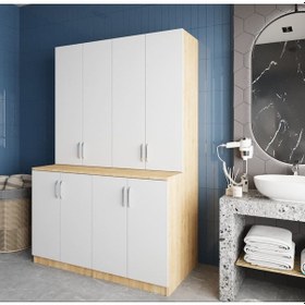 Resim Maven Çamaşır Ve Kurutma Makinesi Dolabı Banyo Dolabı Meşe Beyaz Meşe - Beyaz 