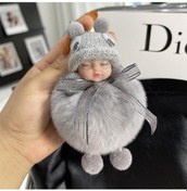 Resim Gri Sevimli Rex Tavşan Saç Uyuyan Bebek Araba Anahtarlık Kolye Net Kırmızı Peluş Bebek Çanta Kürk Kolye 