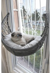 Resim Crescent Vantuzlu Kedi Cam Yatağı - Pencere Askılı Kedi Hamamağı - Örgü Tasarım Minderli Kedi Yatağı 