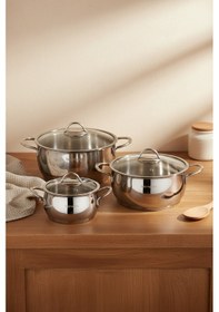 Resim Bernardo Monde 6 Parça Derin Çelik Tencere Seti Gümüş 
