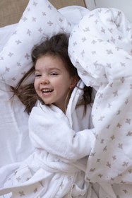 Resim Birdie Organik Pamuk Müslin Detaylı Çocuk Bornoz Beyaz - Beyaz / 6/7 Yaş 