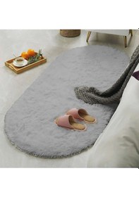 Resim Raschel Carpet Oval Kesme Yolluk Kaymaz Taban Kalın Yumuşak Peluş Halı Özel Taban Açık Gri 