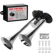 Resim Youtek 12-24v Araba Tır Uygun Zink Alaşımlı 110db Çift Boru Hava Korna, 12 Tonlu Kontrolcü İle Gümüş Rengi 