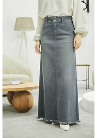 Resim 2252-denim Eteği Püsküllü Etek Gri Gri 