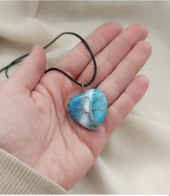 Resim Kolye Ceyt Doğal Taş Hayat Ağacı Kalp Tel Sarma Kadın Kız Takı Gerdanlık Düğün Nişan 