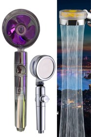 Resim QNİAY Turbo Duş Başlığı Basınçlı Yağmurlama Stop Düğmeli Mor Pervaneli Su Tasarruflu Duş Banyo 