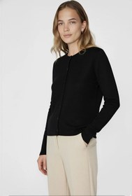 Resim Siyah Bisiklet Yaka Düğmeli Kadın Hırka - SİYAH / 46 