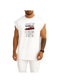 Resim Bahriyeli Collection Oversize Ferrari Formula 1 Araba Göğüs Baskılı Atlet Beyaz 