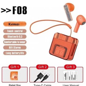 Resim Karler - 128 - Bass F08 Dijital Şarj Göstergeli Tws Bluetooth Kulaklık - Shophnrl - - Kırmızı 