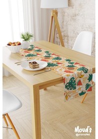 Resim Sarı Ananas Karpuz Muz Desenli Baskılı Süet Runner Masa Örtüsü 