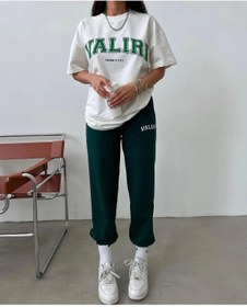 Resim Machetta Büyük Beden Beyaz Nefti Valiri Baskılı Eşofman T-shirt Yazlık Takım 