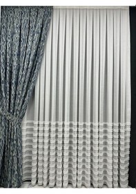 Resim Mavi Detaylı Su Yeşili Zemin Fon Perde 1/3 Sık Pile Mavi 