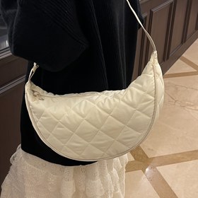 Resim 1 Adet Kadın Kapitone Naylon Çapraz Çanta - Fermuarlı Kapatma, Polyester Astarlı, Düz Renkli Şehir Stili ile Rahat Hilal Omuz Askılı El Çantası 