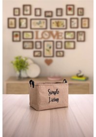 Resim Jüt Simple Living Baskılı Küçük Boy Düzenleyici Saklama Sepeti 15x25x18 Çok Renkli 