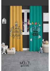 Resim Enjoy Desenli Fon Perde Genç Odası Oturma Odası Süet Baskılı Ekstrafor Büzgü 2 Kanat Prd-2027 Çok Renkli 