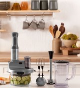 Resim woodhub Güçlü 2500W cam mutfak robotu, ayaklı, 6 bıçak, uzun blender, gri renk 
