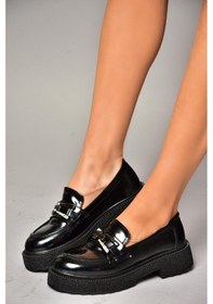 Resim Fox Shoes T996198408 Siyah Rugan Kalın Tabanlı Makosen Kadın Ayakkabı Siyah-rugan Siyah 