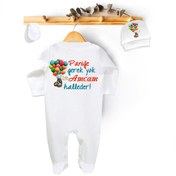 Resim Niles Baby design for baby Paniğe Gerek Yok Amcam Halleder Yazılı Tulum Set (tulum Bere Eldiven) 