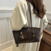 Resim Kadınların Vintage Esinlenmiş Tote Çantası - Büyük Kapasite, Sabit Omuz Askısı, Fermuar Kapanışı, Kahve, Koyu Kahverengi, Krem, Siyah, Omuz Tote Çantası|Vintage Charm Çantası| Ba 