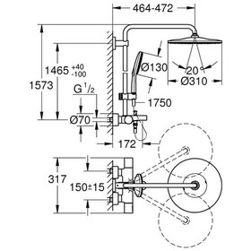Resim Grohe Rainshower Smartactive 310 Duvara Monte Termostatik Banyo Bataryalı Duş Sistemi - 26657000 Krom 