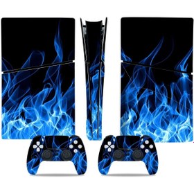 Resim Kt Grup Mavi Alevler Playstation 5 Slim Disk Versiyon Sticker Kaplama Seti 