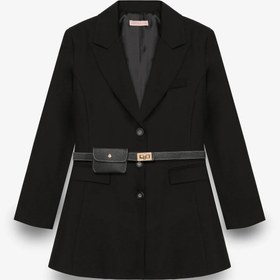 Resim Siyah Kemerli Çanta Aksesuarlı Blazer Ceket Elbise - L 
