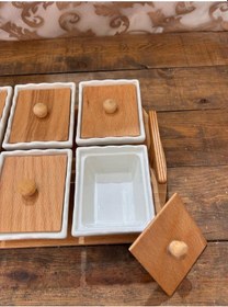 Resim Ahşap Tepsili Kahvaltılık Kare 6 Lı 