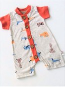 Resim Carmin Baby Unisex Bebek Kiremit Köpek Desenli Büyük Düğmeli Barbatoz Tulum 