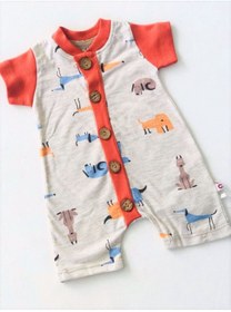 Resim Carmin Baby Unisex Bebek Kiremit Köpek Desenli Büyük Düğmeli Barbatoz Tulum 