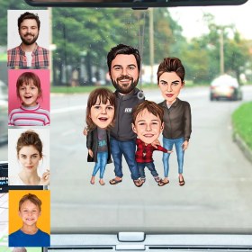 Resim Kişiye Özel Evli Bay Bayan 4 Kişilik Aile Araba Dikiz Ayna Süsü 