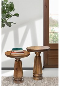 Resim Wood Wooden 2 Li Set Fitilli Mantar Yan Sehpa Modern Açık Ceviz Renk Fiskos Açık Ceviz 