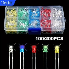 Resim UMLIFE 100/200 adet LED Diyot Çeşitli Kiti, 3mm 5mm LED Işık Yayan Diyot Elektronik Kiti, Beyaz Yeşil Kırmızı Mavi Sarı, Gösterge Işıkları 