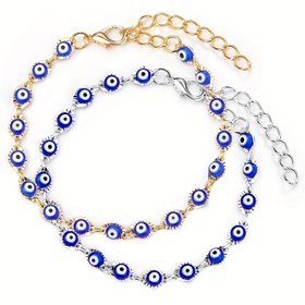 Resim Kadınlar için Bakır Alaşımlı Göz Zincir Bilezik Çok Renkli Şeytan Gözü Boncuk Reçine Bilezik 