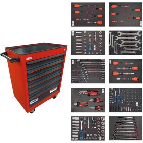 Resim Brio 6 Çekmeceli Tekerlekli Takım Arabası 258 Parça Kırmızı 