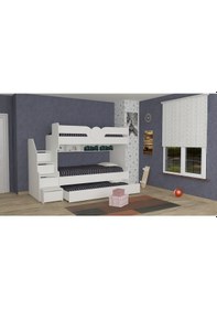 Resim 2Aevmoduler 2022 Üretim Mdflam Düz Yüzey Lake Beyaz 3 Kişilik Cekmeceli Ranza 