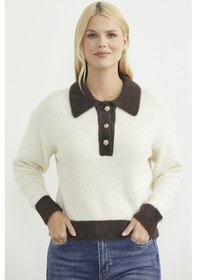 Resim Polo Yaka Renk Geçişli Triko Kazak - Kemik Kemik 