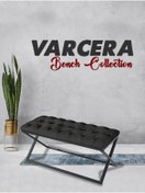 Resim Gazzini furniture Varcera Antrasit Puf - Siyah Çapraz Metal Ayaklı, Kapitoneli Chester Model Bench Puf 