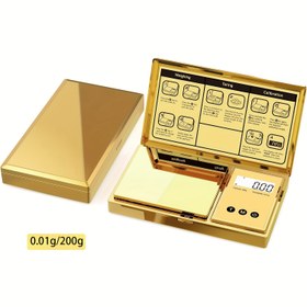 Resim 1 Adet Lüks Altın Renkli Dijital Terazi, 200g Kapasite & 0.01g Hassasiyet - Tare Fonksiyonu, Otomatik Kapanma, g/oz/ct Birimleri, Silinebilir Yüzey, Kompakt ve Taşınabilir Kaymaz Tabana Sahip Koruyucu Kabaklı Mücevher, Altlık Paraları, Otlar, Tozlar, Laboratuvar Kullanımı İçin Elegant Golden Design Dayanıklı ABS Malzemeden Seyahat Ve Evde Ideal (Koleksiyoncular ve Profesyoneller için) 