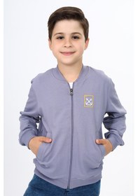 Resim Toontoy Kids Toontoy Erkek Çocuk Kolej Yaka Fermuarlı Cepli Nakış Baskılı Örme Hırka - 2 İplik Koyu Gri 
