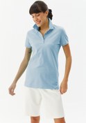 Resim bilcee Kadın Mavi Düğmeli Polo Yaka Kısa Kollu Pamuklu Tişört 8719 