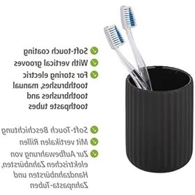 Resim Siyah Seramik Diş Fırçası Tutucu Açık Ahşap 