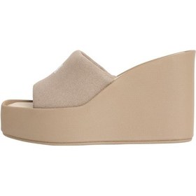 Resim Calvin Klein Kadın Kanvas Bej Platform Topuklu Sandalet-15176 