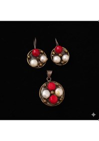 Resim Mercan Ve İncili Gümüş Set Bronz 