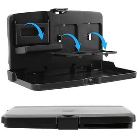 Resim Xuweiwei Black Multi-fonksiyonlu Katlanır Araç Koltuğu Tepsisi Ayarlanabilir Yemek Masası Çift Bardaklık Telefon Yuvası 