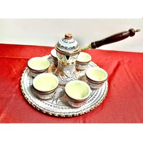 Resim 6lı Bakır Fincan Takımı Yuvarlak Tepsi,cezve 