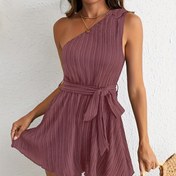 Resim Kadınlar için şık omuz askılı ruched tulum - Yazlık düz renkli seksi tulum, bel bağcığı, çekici fit, hafif polyester, rahat veya şık kıyafet için mükemmel 